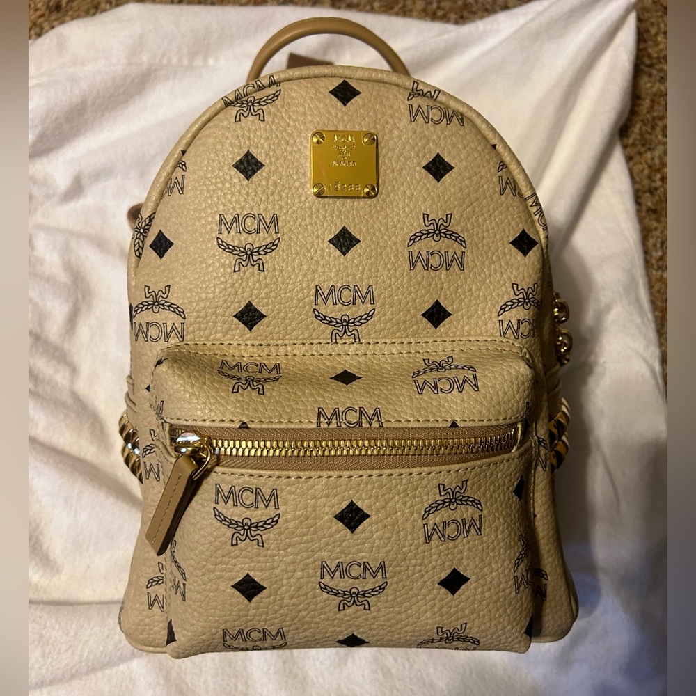 MCM Beige Visestos Studded Mini Backpack Authentic Never Used
